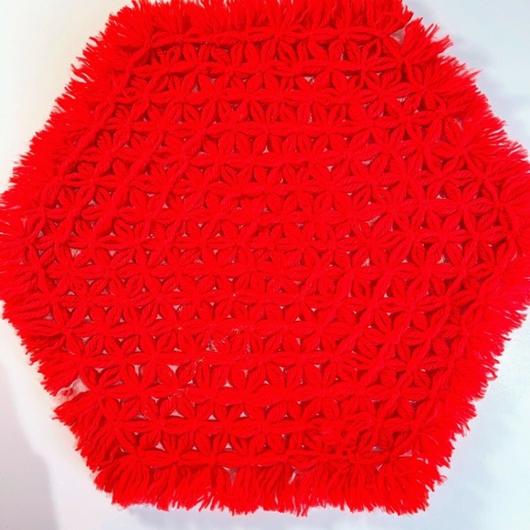 Vtg Granny Square Christmas Stocking Set Red Hand Crocheted 70s Holiday Decor - Picture 10 of 11